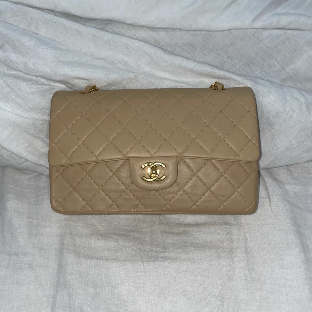 Chanel Beige Lambskin Medium Classic Flap